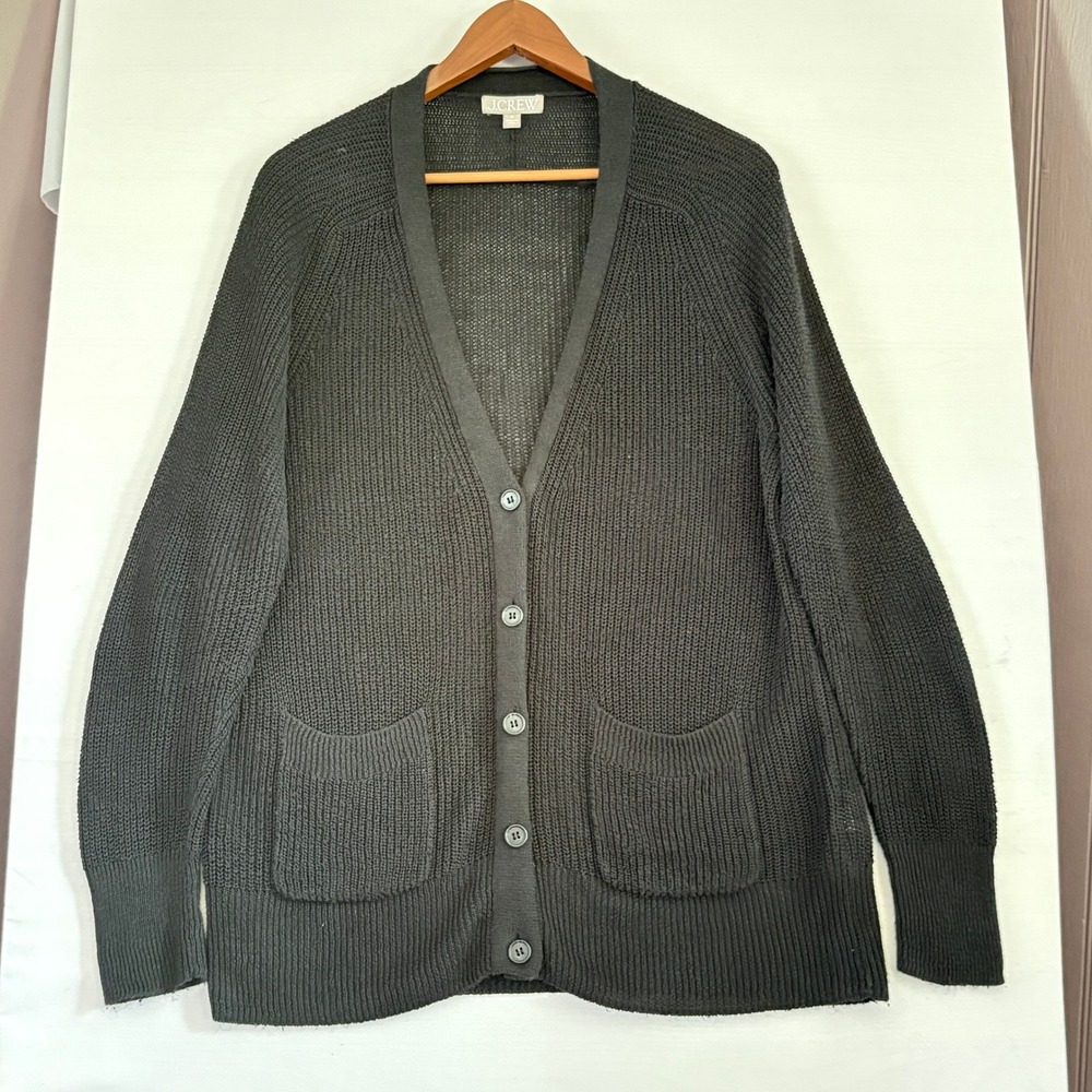 J.Crew Womens Charcoal Gray Button‎ Front V-Neck Cardigan Sweater Size M